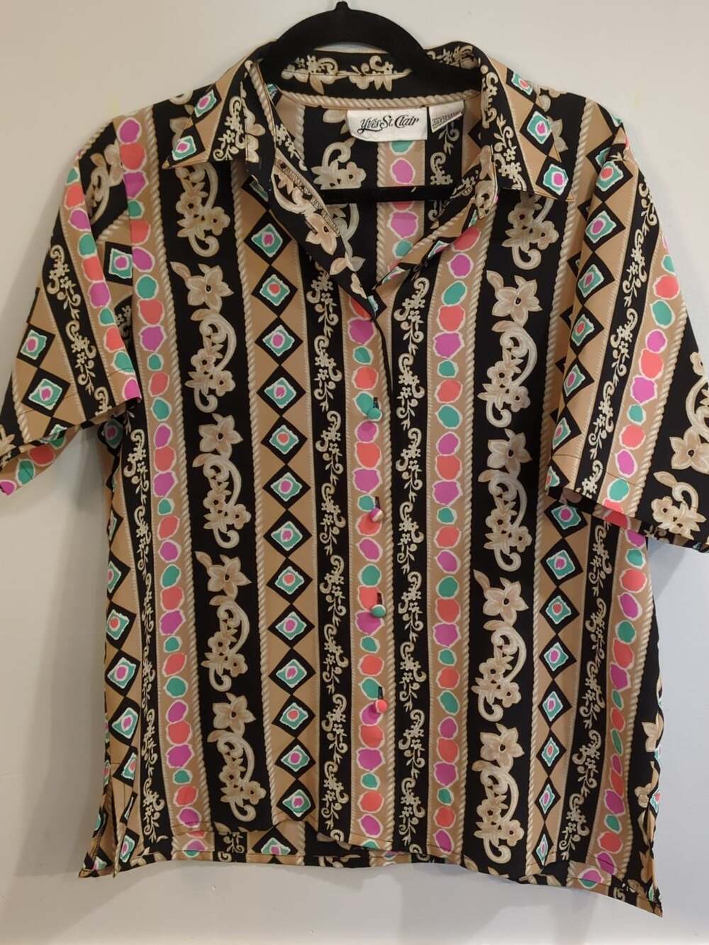 Yves St Clair Printed Short Sleeve Button Down Shirt Size M